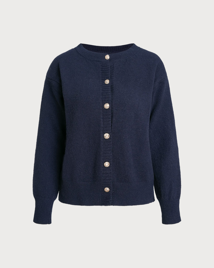 Women Knitted Acrylic Cardigans Navy Tops - RIHOAS