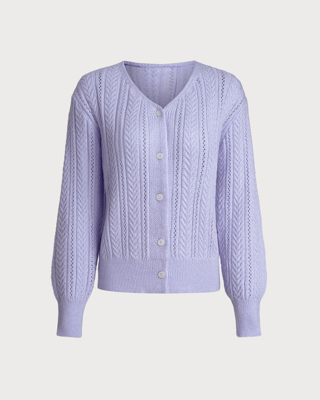 Women Knitted Acrylic Cardigans Purple Tops - RIHOAS
