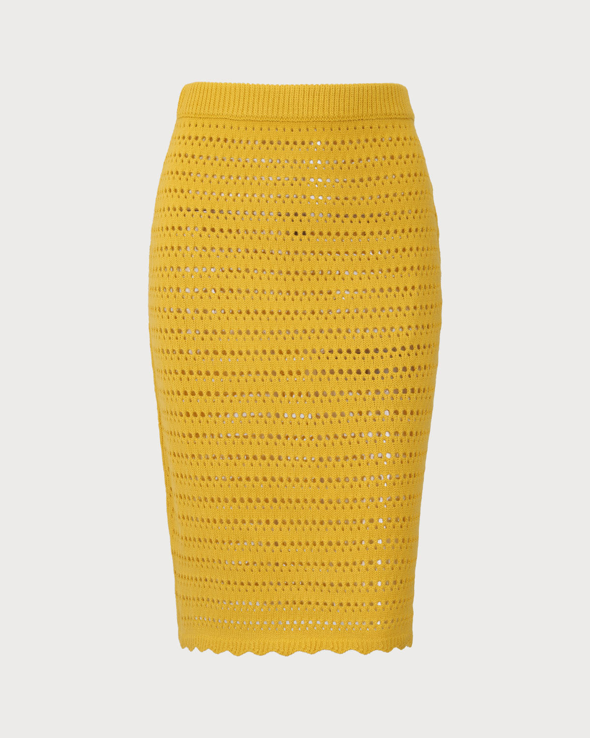 Yellow High-waisted Knee Length Knit Skirt 