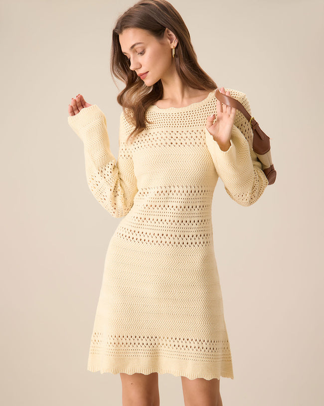 Women's Apricot Cutout Knitted Sweater Dress Reviews Apricot