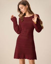 Women Knitted Acrylic Sweater Dress Wine Red Dresses - RIHOAS