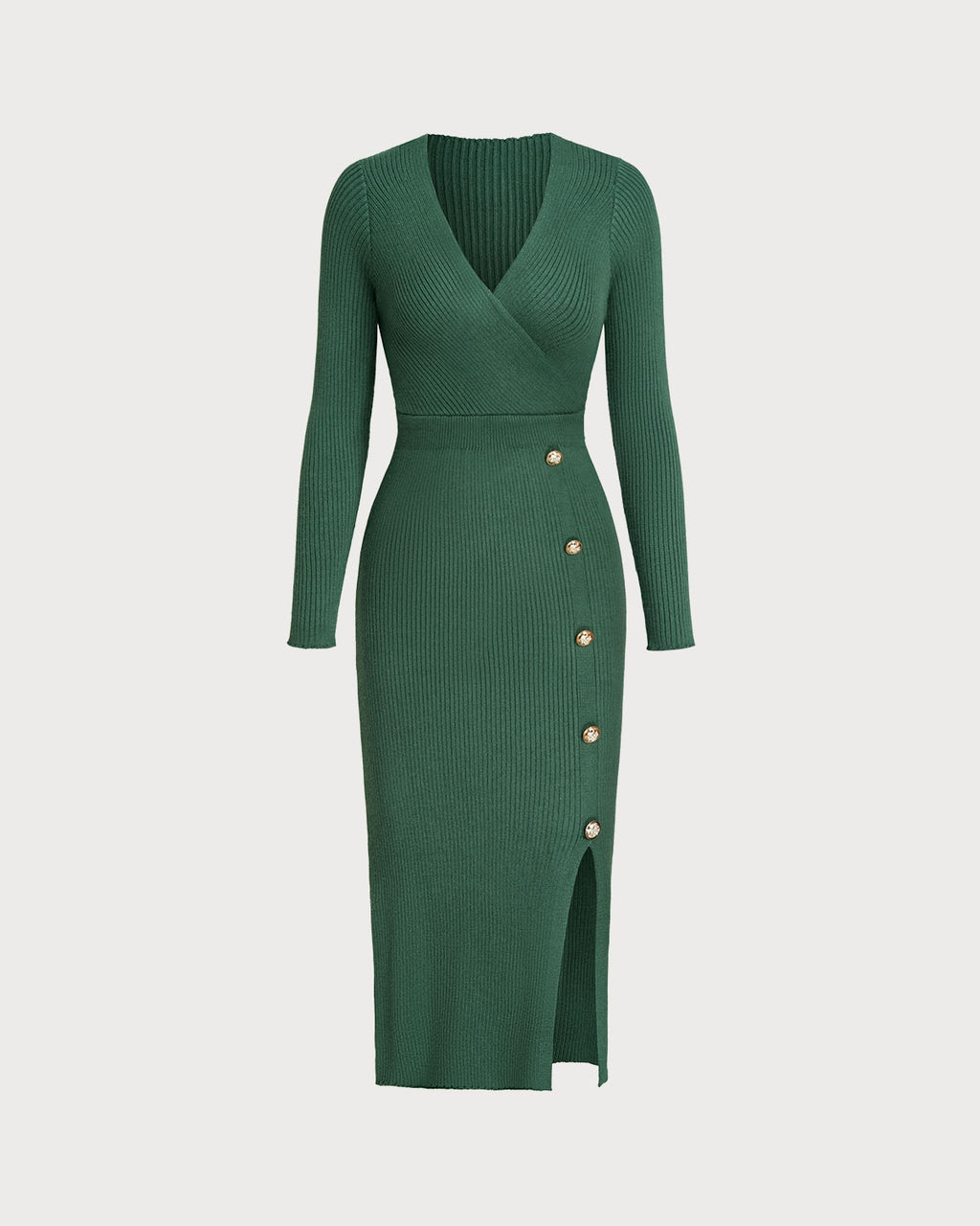 Women Knitted Acrylic Sweater Dresses Green Dresses - RIHOAS