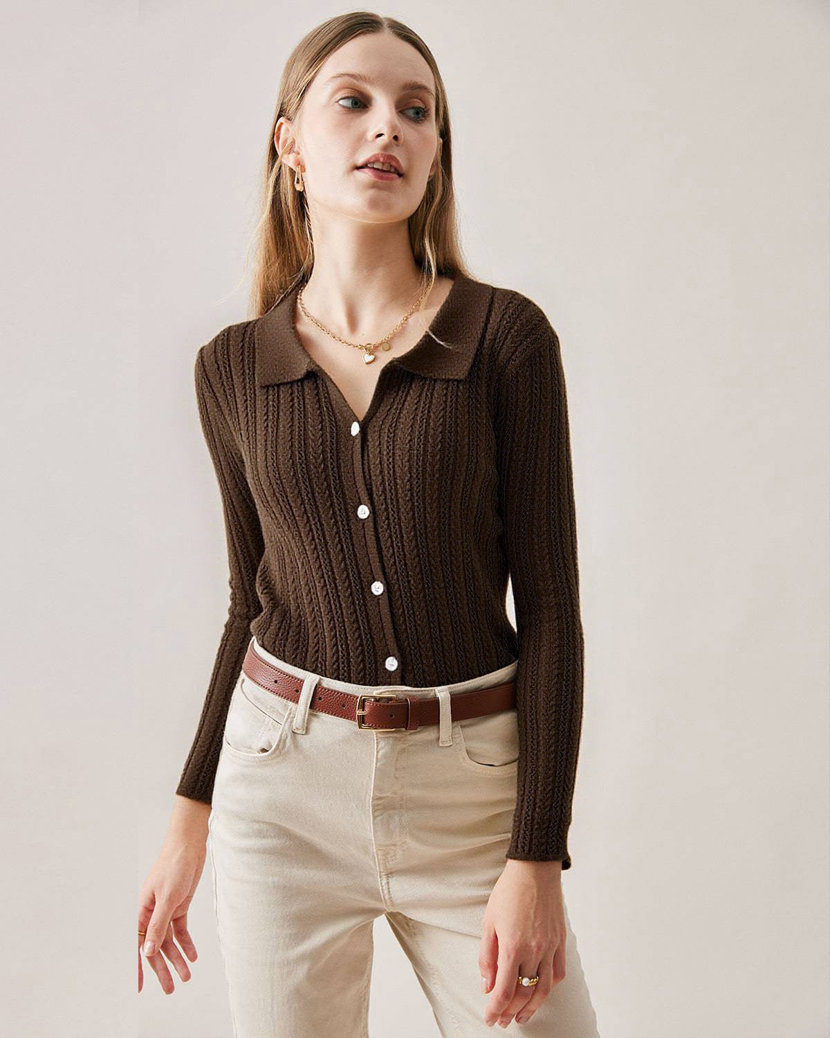 Women Knitted Acrylic Sweaters Coffee Tops - RIHOAS