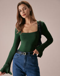 Women Knitted Acrylic Tees Green Tops - RIHOAS