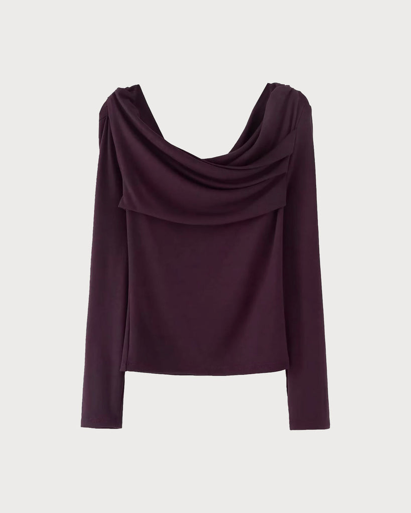 Women Knitted Cotton Blend Tee Purple Tops - RIHOAS