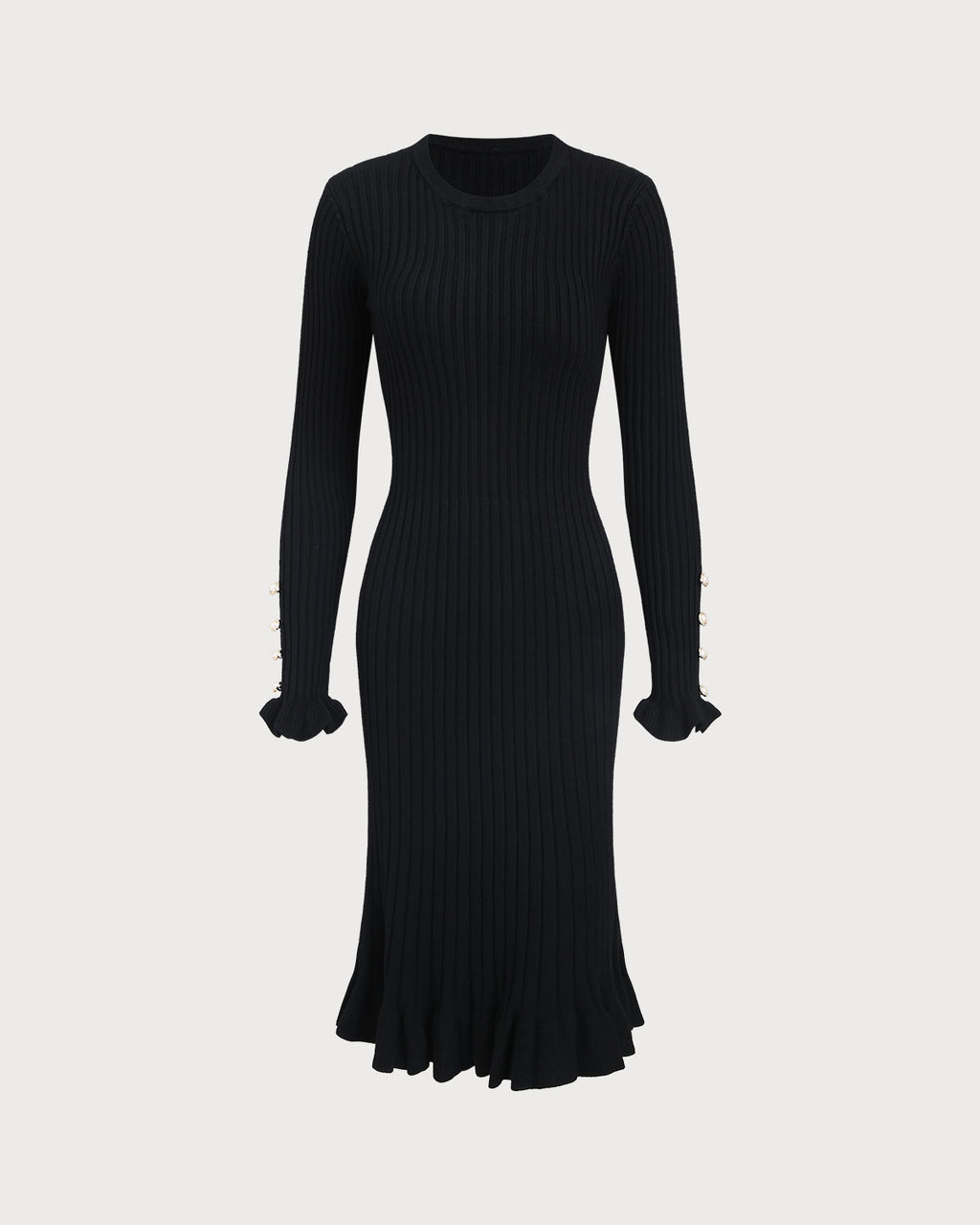 Women Knitted Cotton Blended Sweater Dresses Black Dresses - RIHOAS