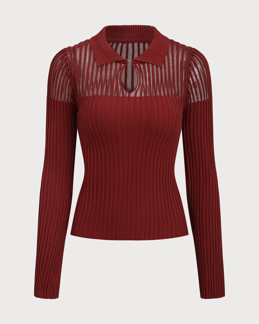 Women Knitted Cotton Knits Wine Red Tops - RIHOAS