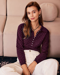 Women Knitted Cotton Sweaters Purple Tops - RIHOAS
