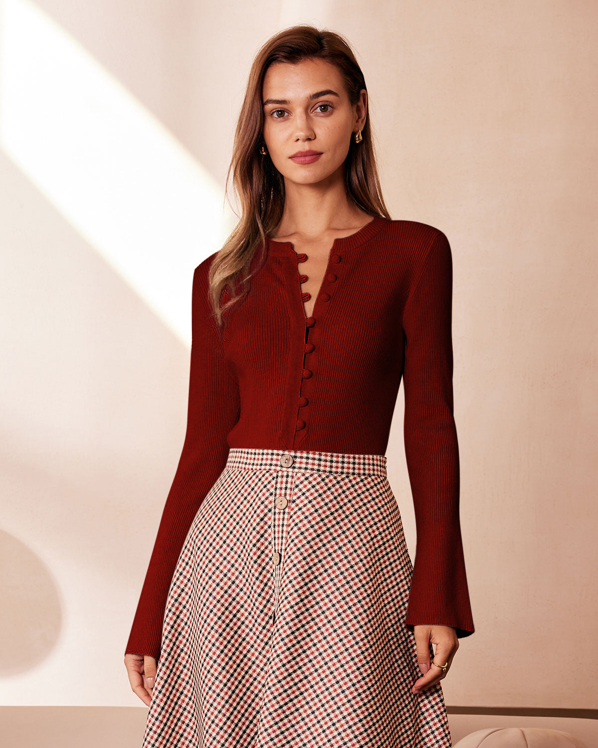 Women Knitted Nylon Viscose blended Sweaters Red Tops - RIHOAS