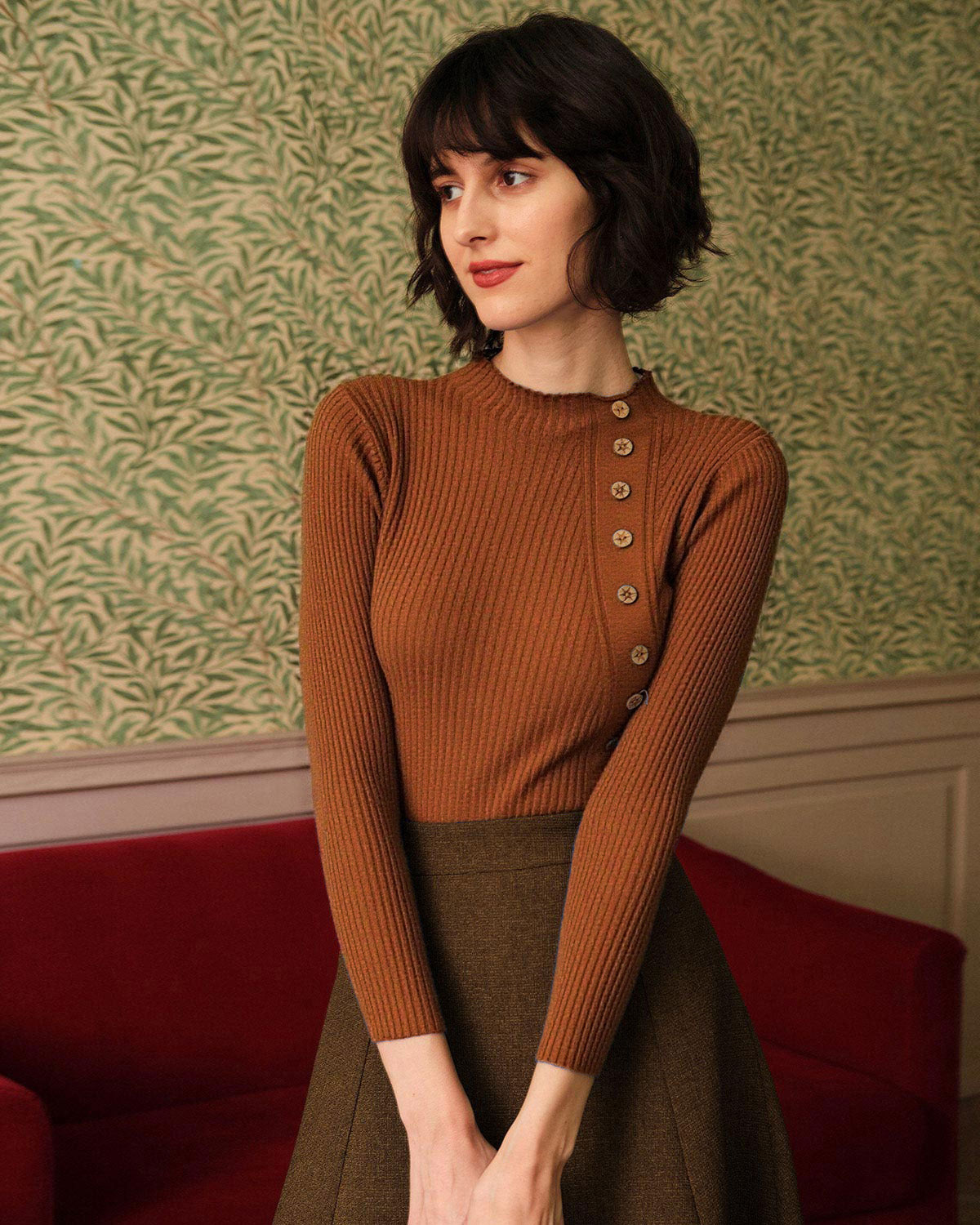 Women Knitted Polyester acrylic blended Sweaters Caramel Tops - RIHOAS