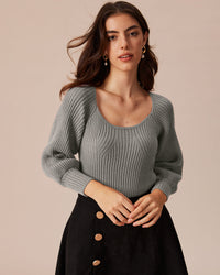 Women Knitted Polyester acrylic blended Sweaters Grey Tops - RIHOAS