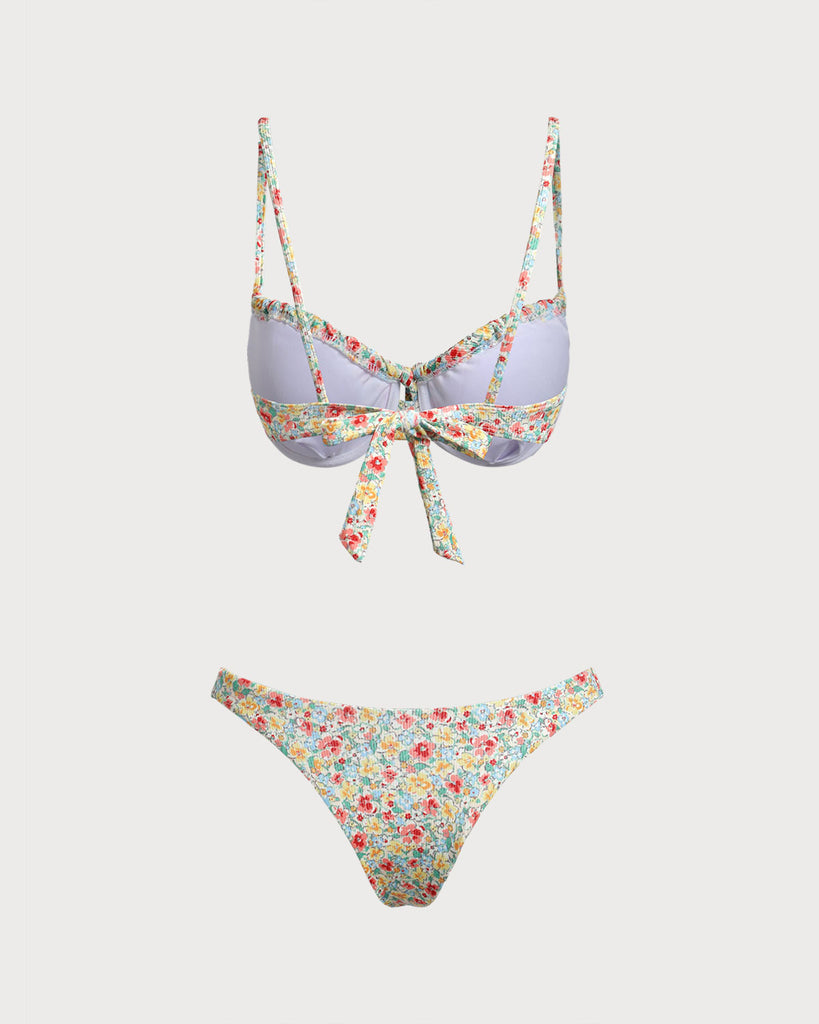 Green Floral Twist Bikini Sets