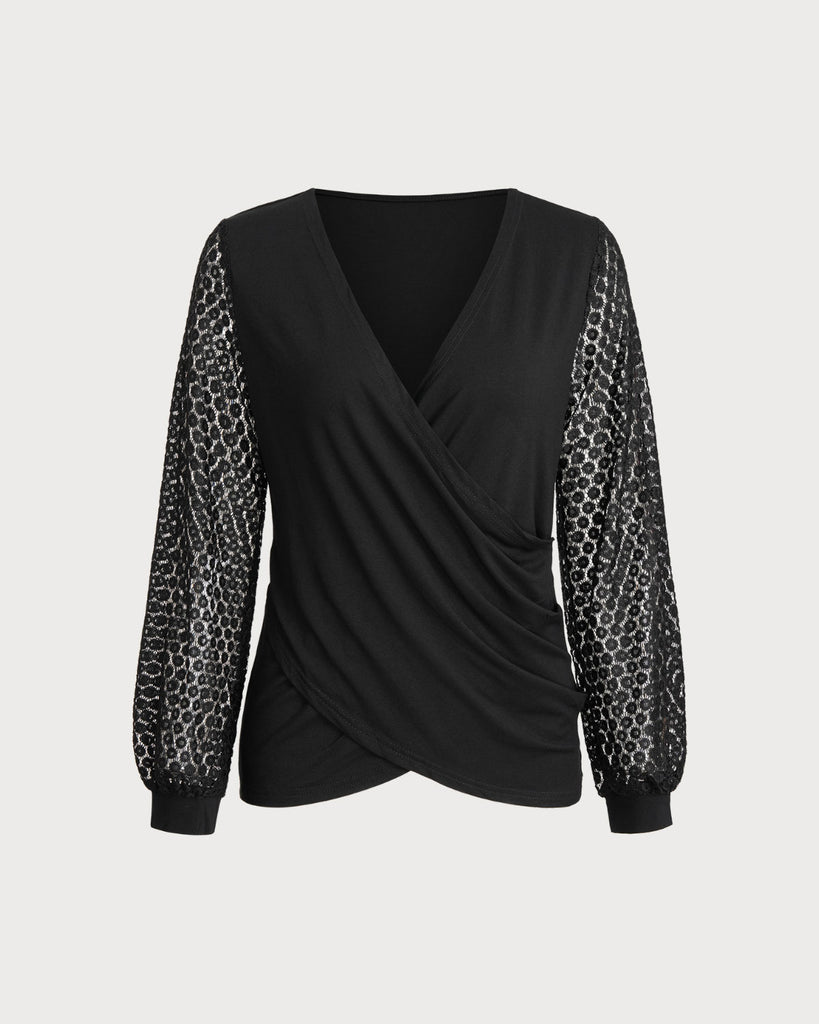 Women Knitted Polyester Blouses Black Tops - RIHOAS
