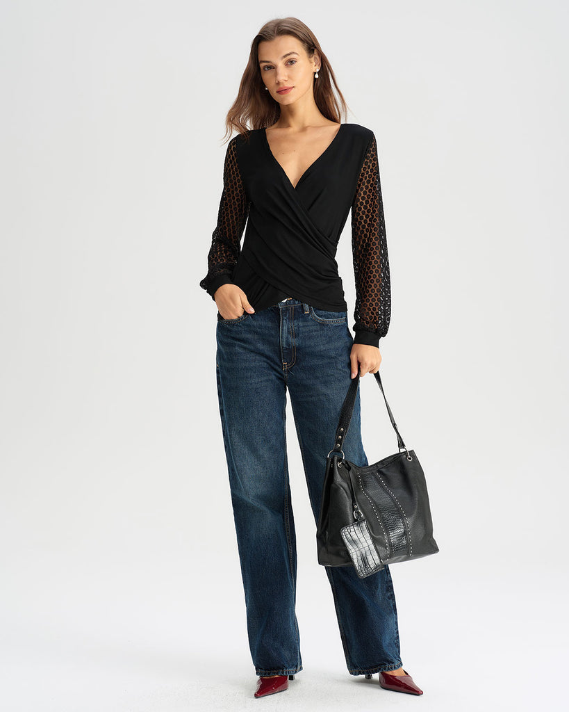 Women Knitted Polyester Blouses Tops - RIHOAS