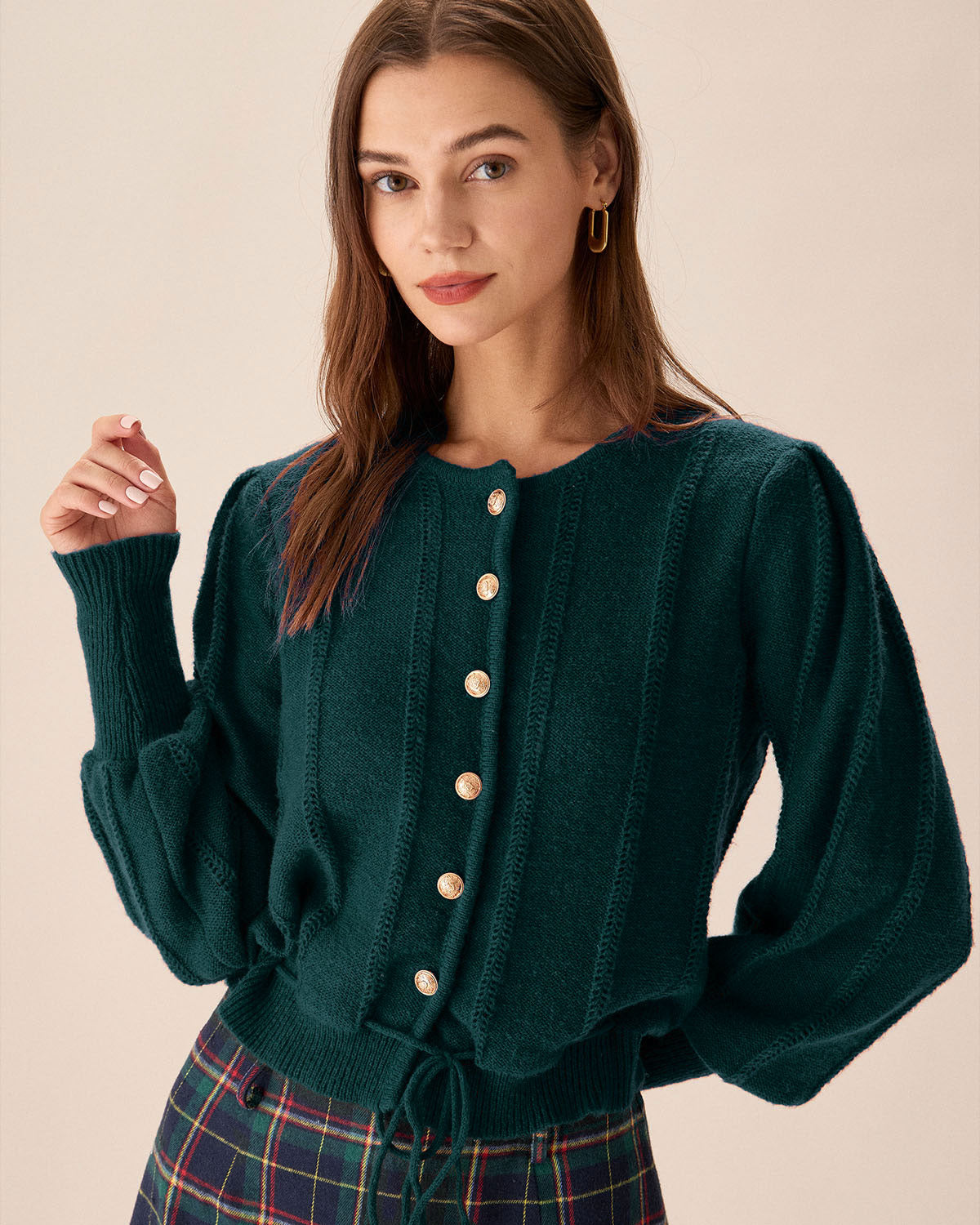 Women Knitted Polyester Cardigans Green Tops - RIHOAS