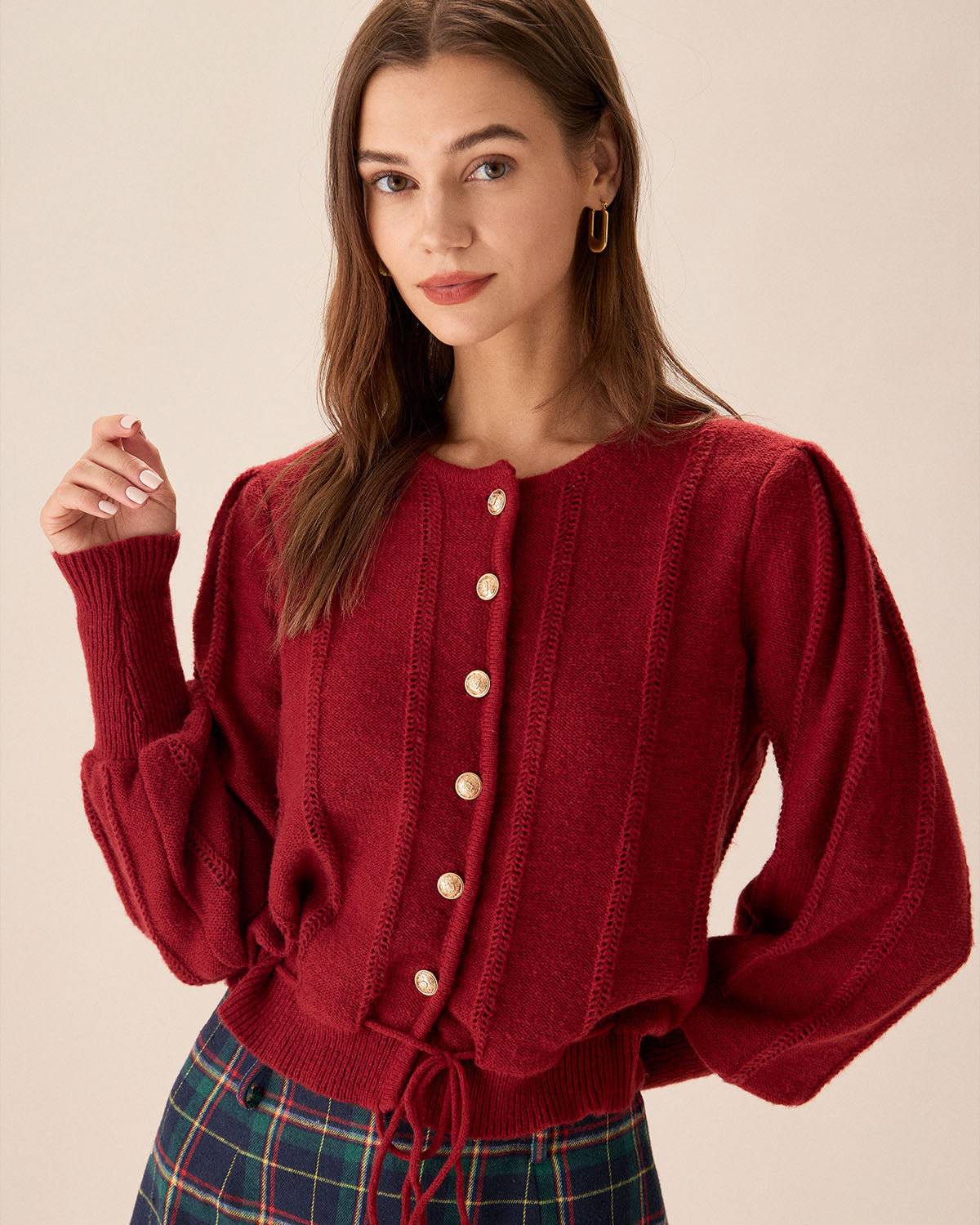 Lantern Sleeve Single Breasted Cardigan