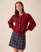 Red Lantern Sleeve Single-Breasted Cardigan