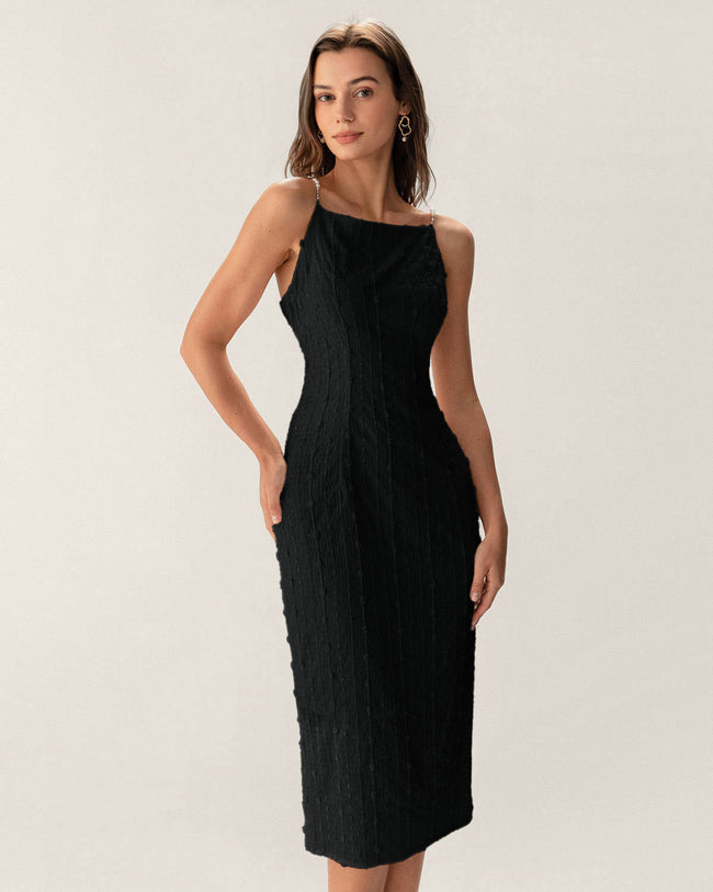 Women Knitted Polyester Dresses Black Dresses - RIHOAS