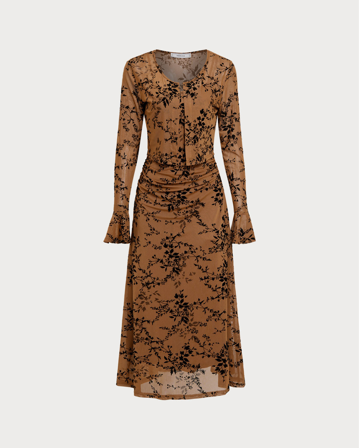 Women Knitted Polyester Dresses Brown Dresses - RIHOAS