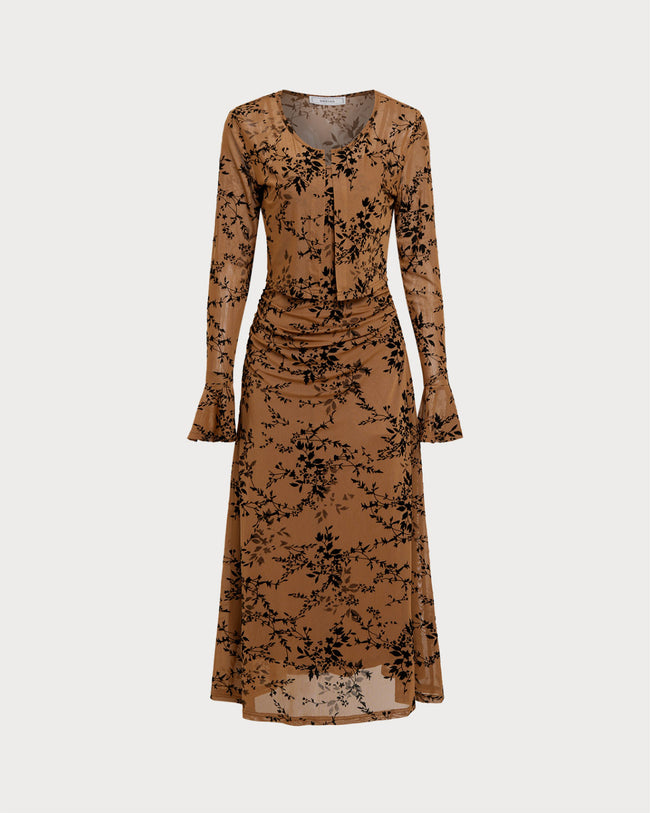 Women Knitted Polyester Dresses Brown Dresses - RIHOAS