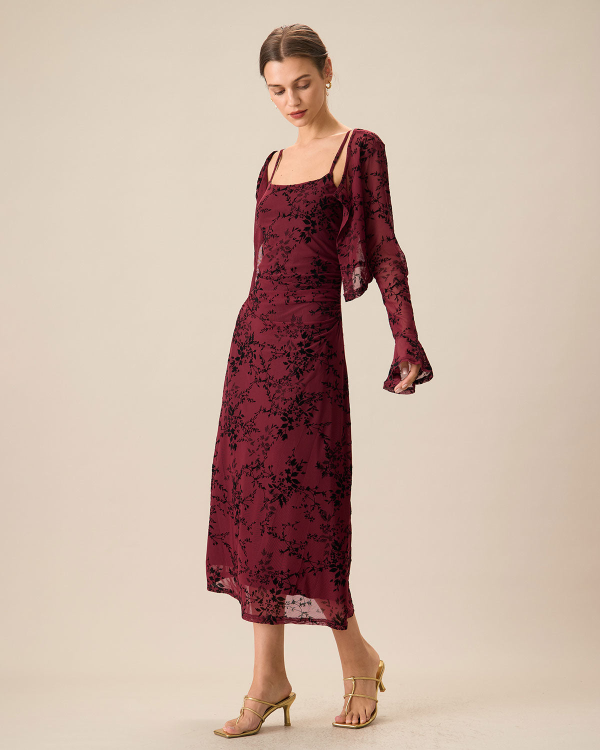 Women's Red Floral Bodycon Slip Midi Dress & Reviews - Wine Red - Dresses | RIHOAS Women's Red Floral Bodycon Slip Midi Dress & Reviews - Wine Red - Dresses | RIHOAS