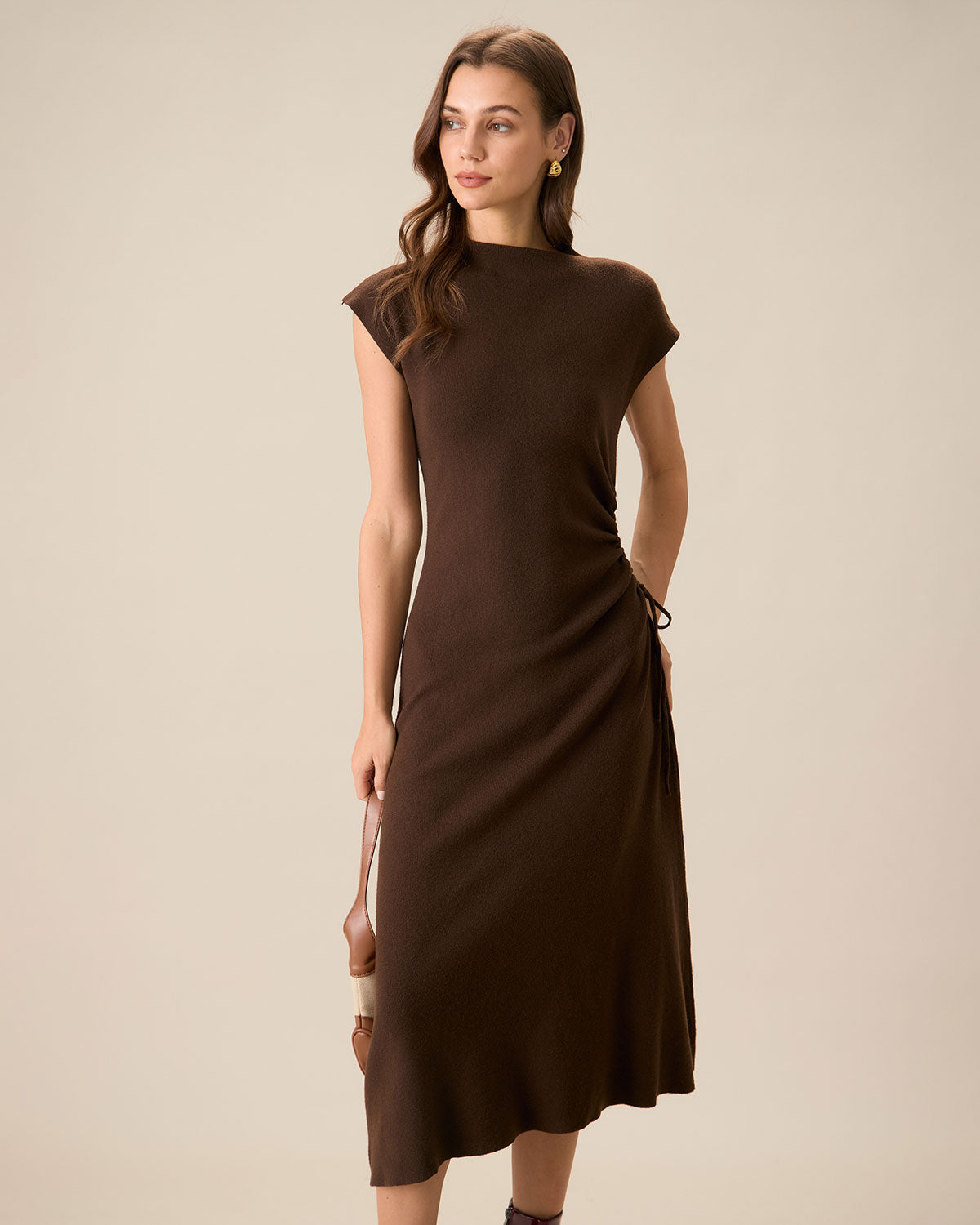 Rihoas Reversible A-Line Sweater Dress | Mock Neck Keyhole Knit Dress for Fall, Coffee / L Rihoas Reversible A-Line Sweater Dress | Mock Neck Keyhole Knit Dress for Fall, Coffee / L