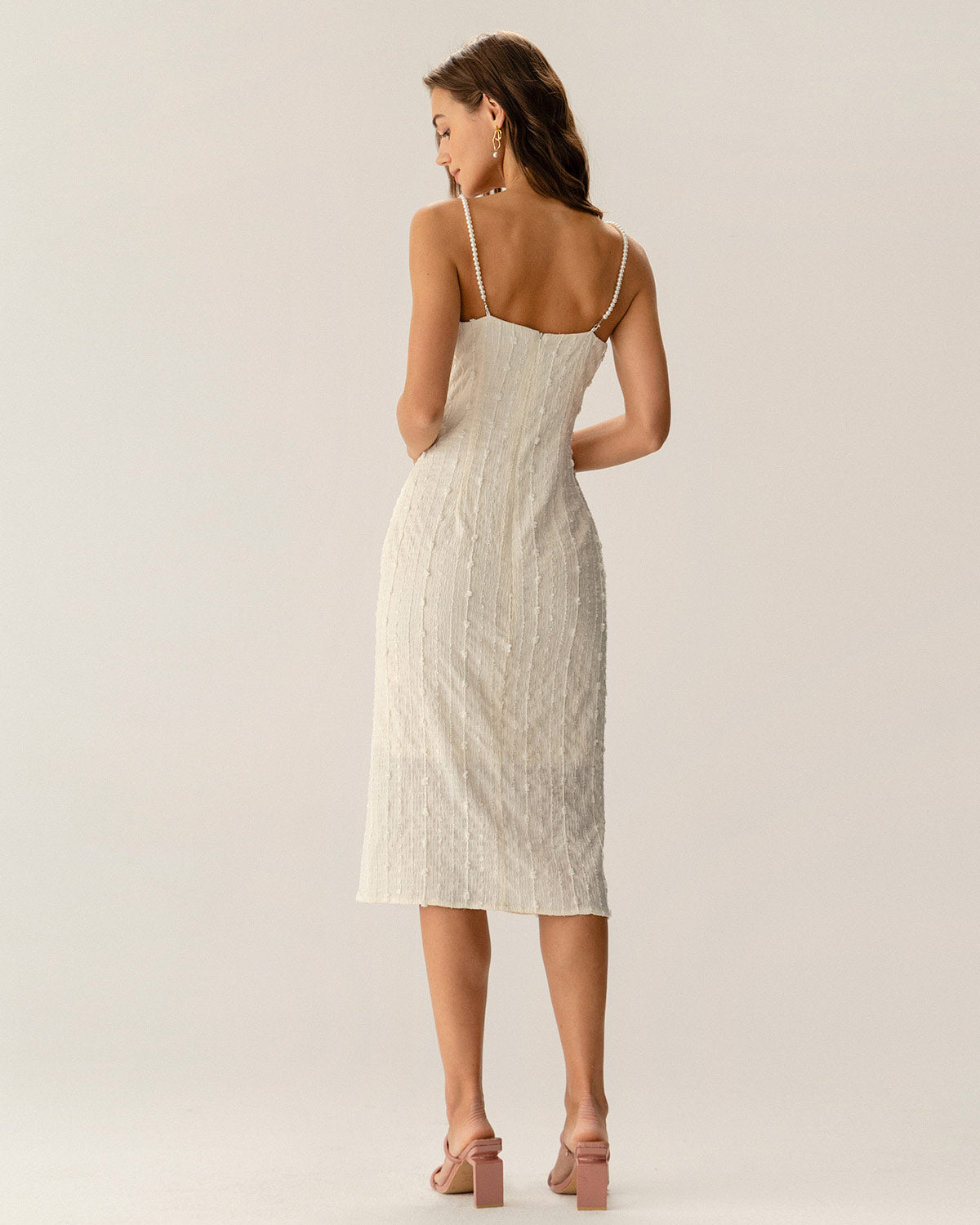 Beige Textured Beaded Slip Midi Dress & Reviews - Beige - Dresses