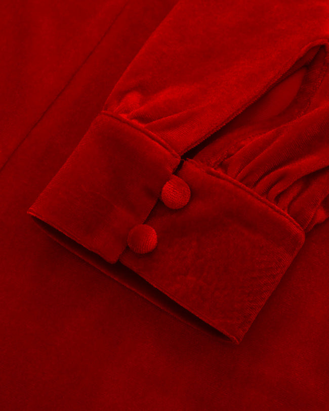 Women's Red Velvet Puffed Sleeve A-Line Mini Dress