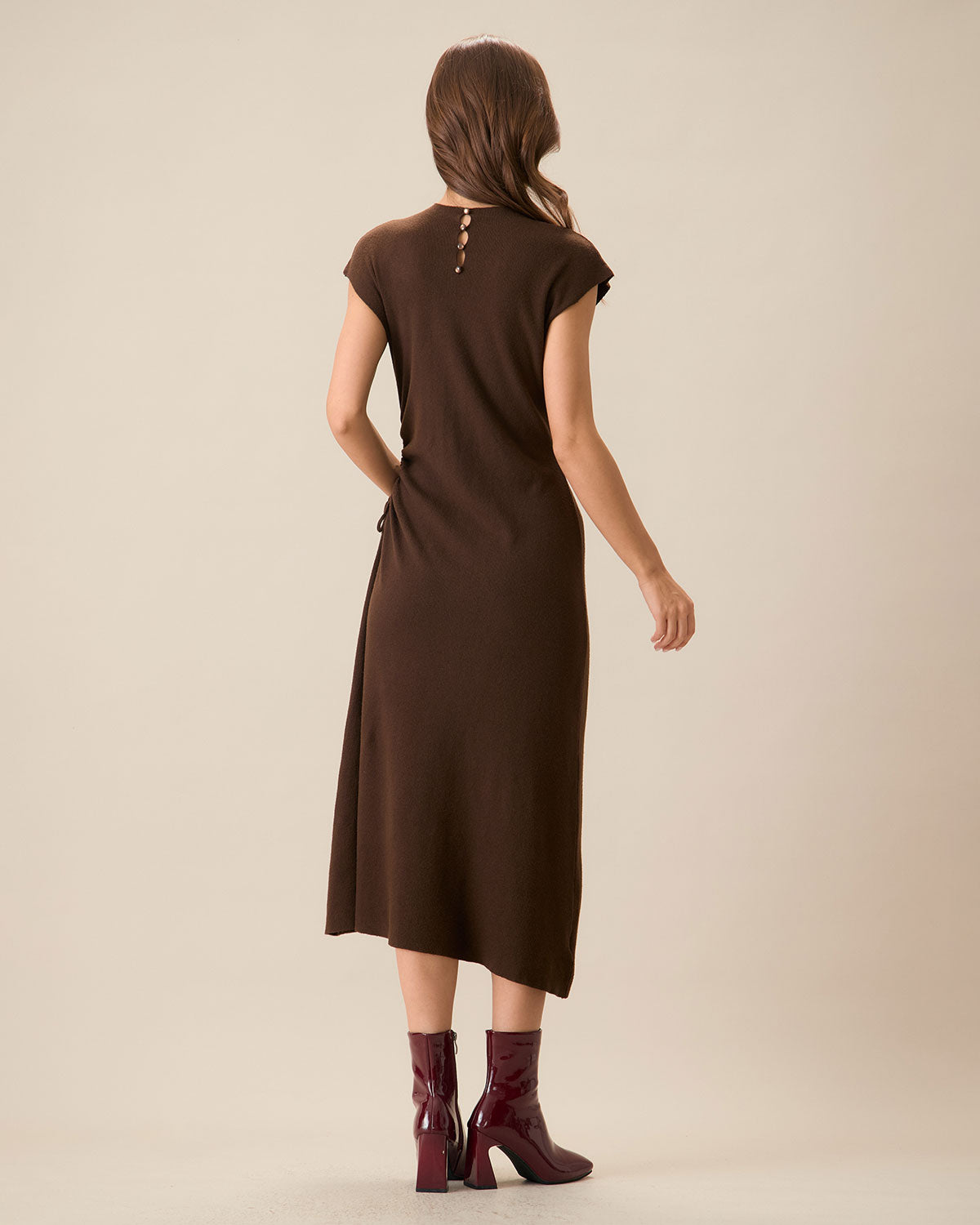 Rihoas Reversible A-Line Sweater Dress | Mock Neck Keyhole Knit Dress for Fall, Coffee / L Rihoas Reversible A-Line Sweater Dress | Mock Neck Keyhole Knit Dress for Fall, Coffee / L