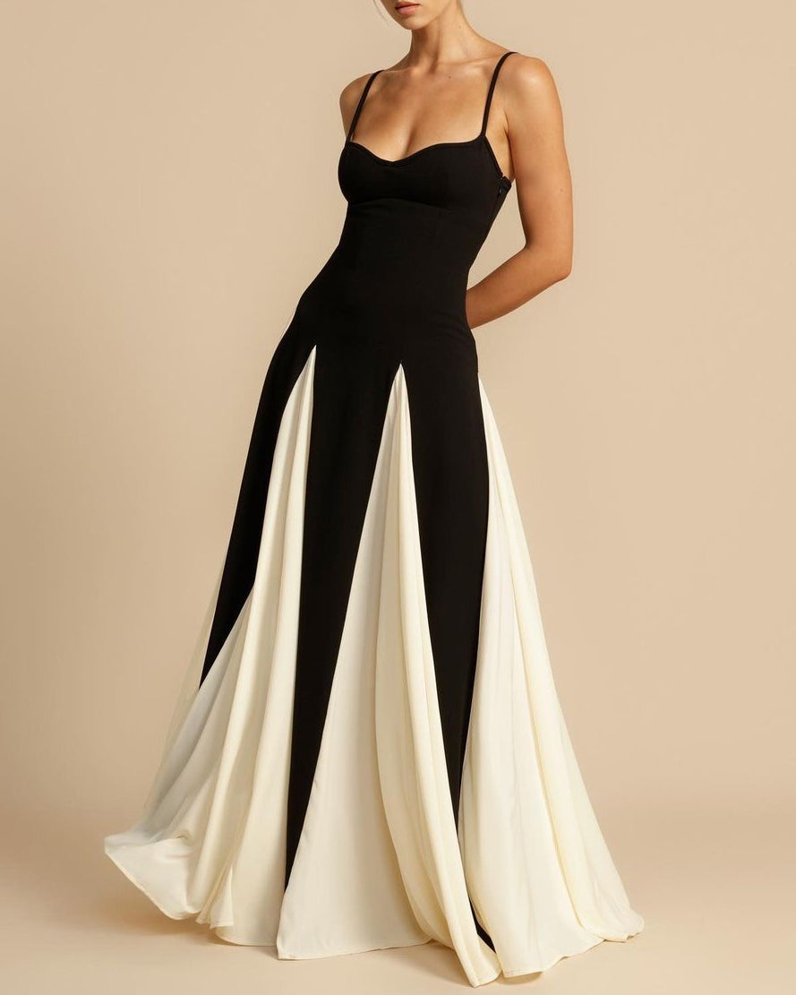 Women's Black Contrasting Pleated Slip Maxi Dress - M