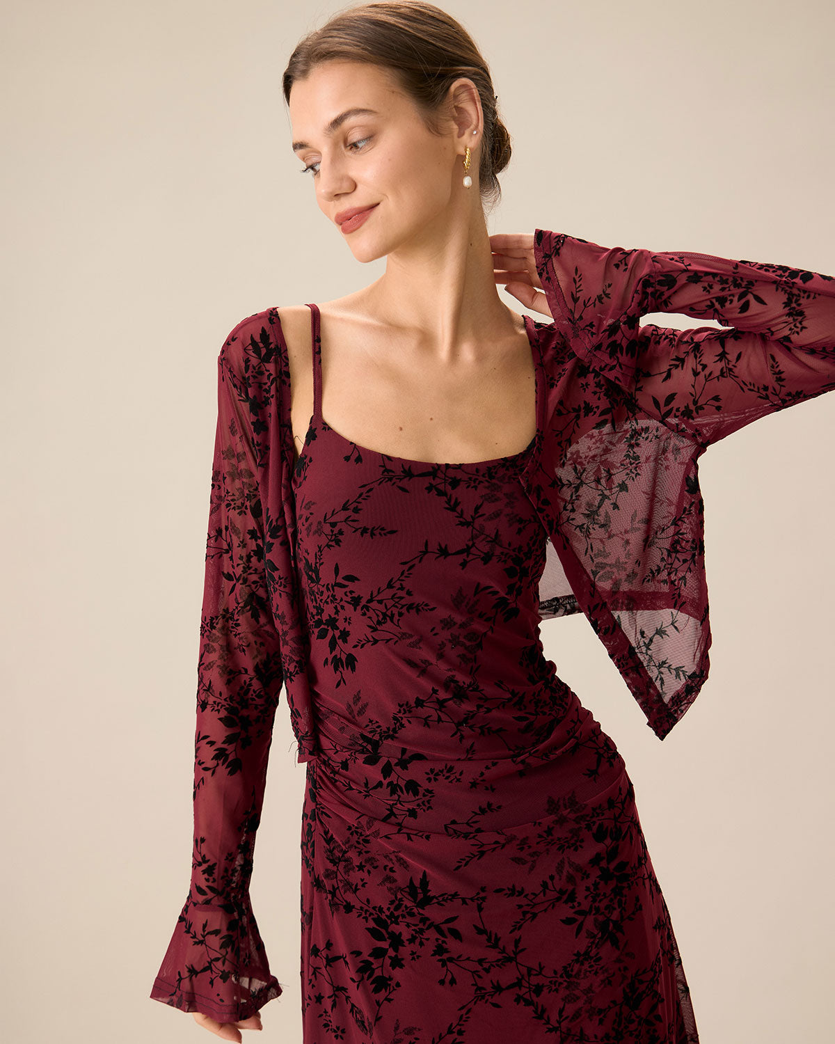 Women's Red Floral Bodycon Slip Midi Dress & Reviews - Wine Red - Dresses | RIHOAS Women's Red Floral Bodycon Slip Midi Dress & Reviews - Wine Red - Dresses | RIHOAS