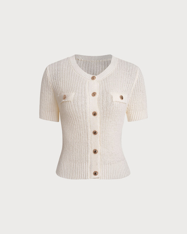 Elf button knit tops Beige