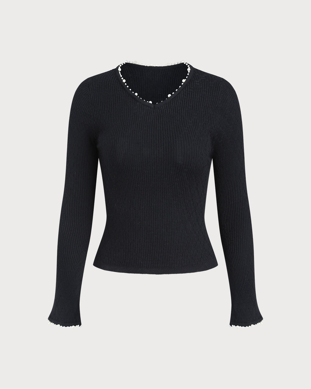 Women Knitted Polyester Knits Black Tops - RIHOAS
