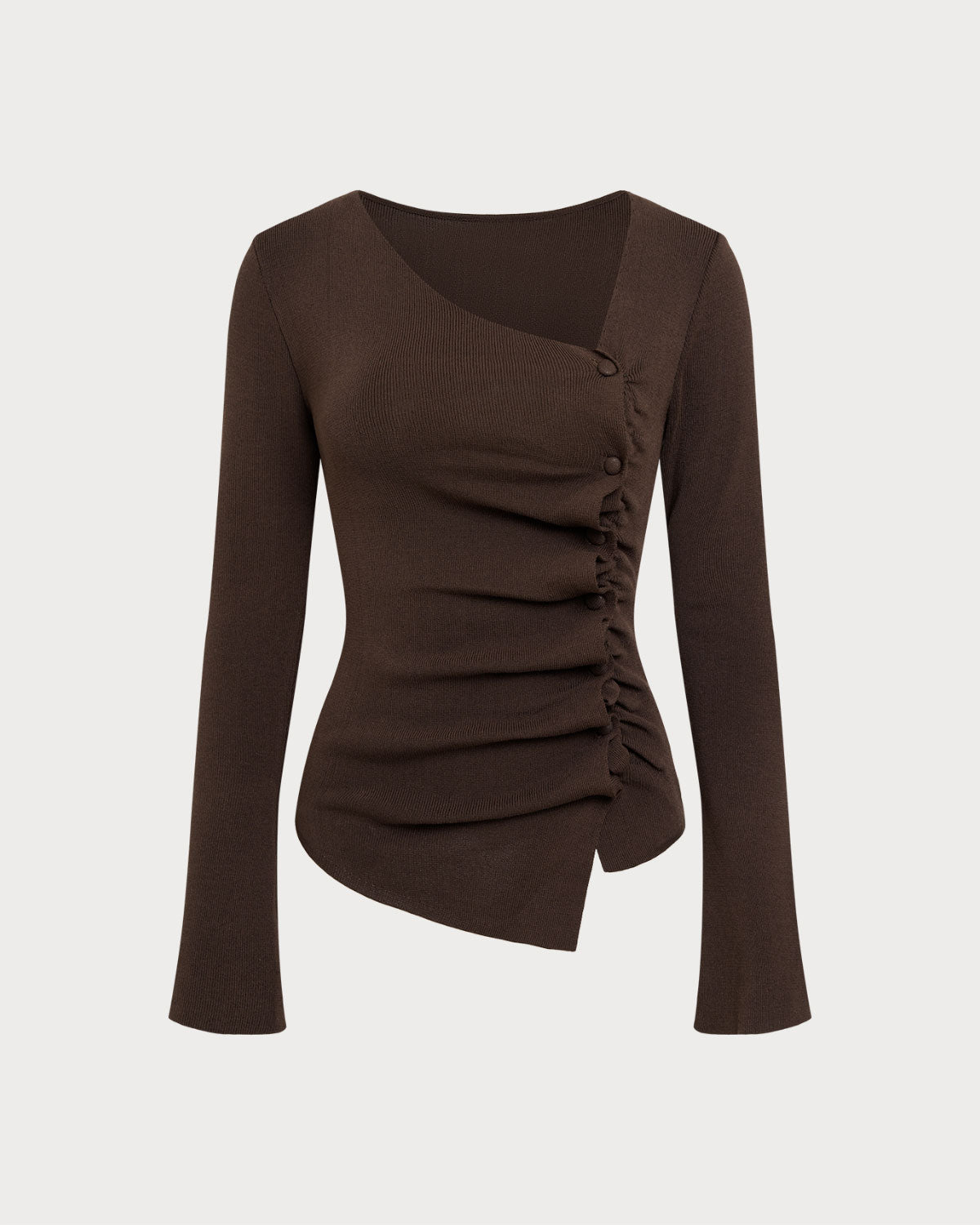 Women Knitted Polyester Knits Coffee Tops - RIHOAS