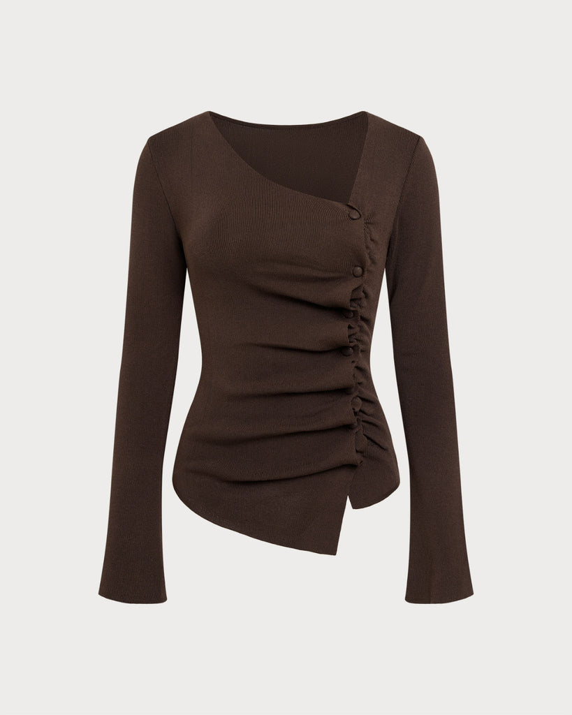 Women Knitted Polyester Knits Coffee Tops - RIHOAS