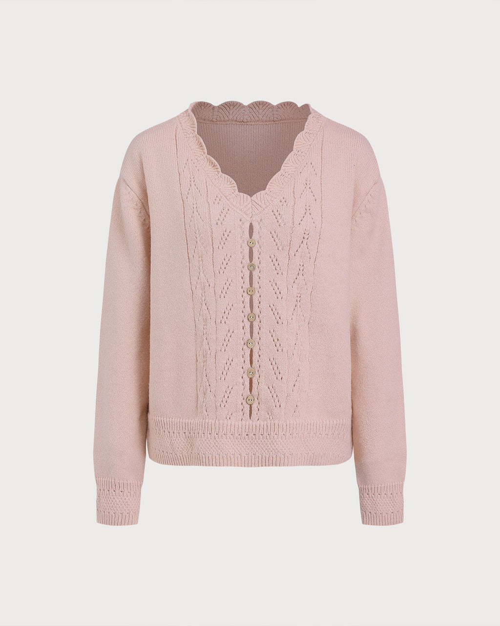 Women Knitted Polyester Knits Pink Tops - RIHOAS