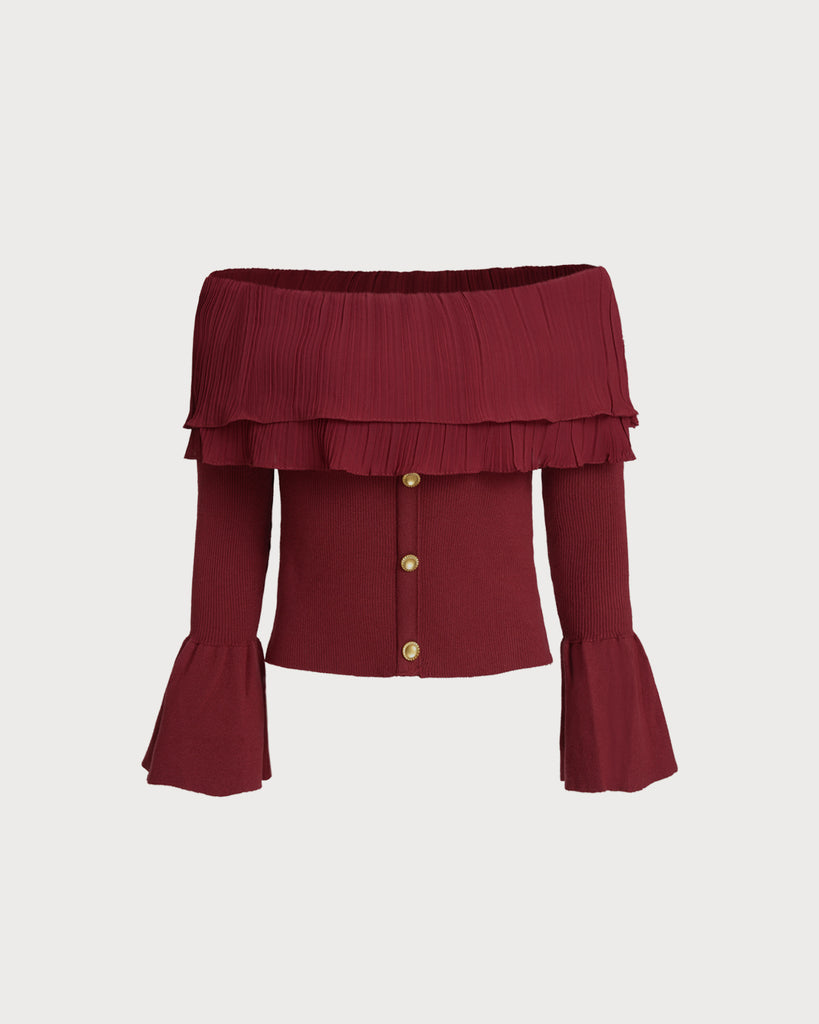 Women Knitted Polyester Knits Red Tops - RIHOAS