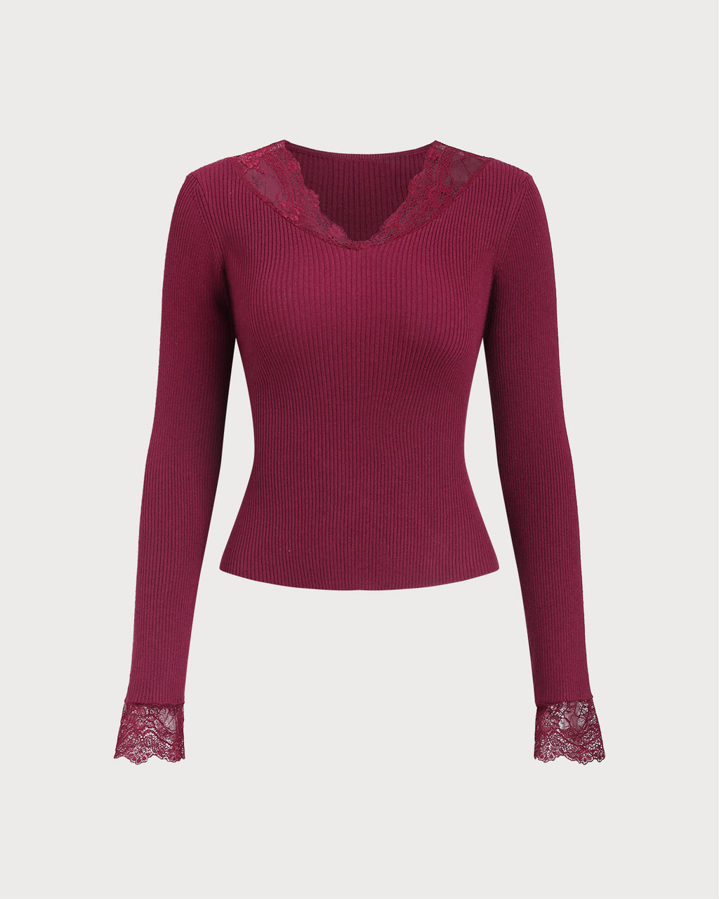 Women Knitted Polyester Knits Wine Red Tops - RIHOAS