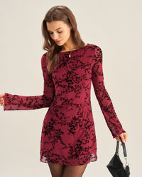 Women Knitted Polyester Mini Dresses Wine Red Dresses - RIHOAS