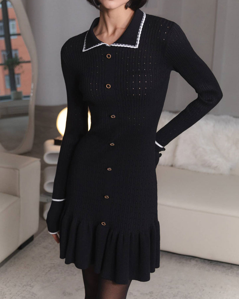 Women Knitted Polyester Sweater Dresses Black Dresses - RIHOAS