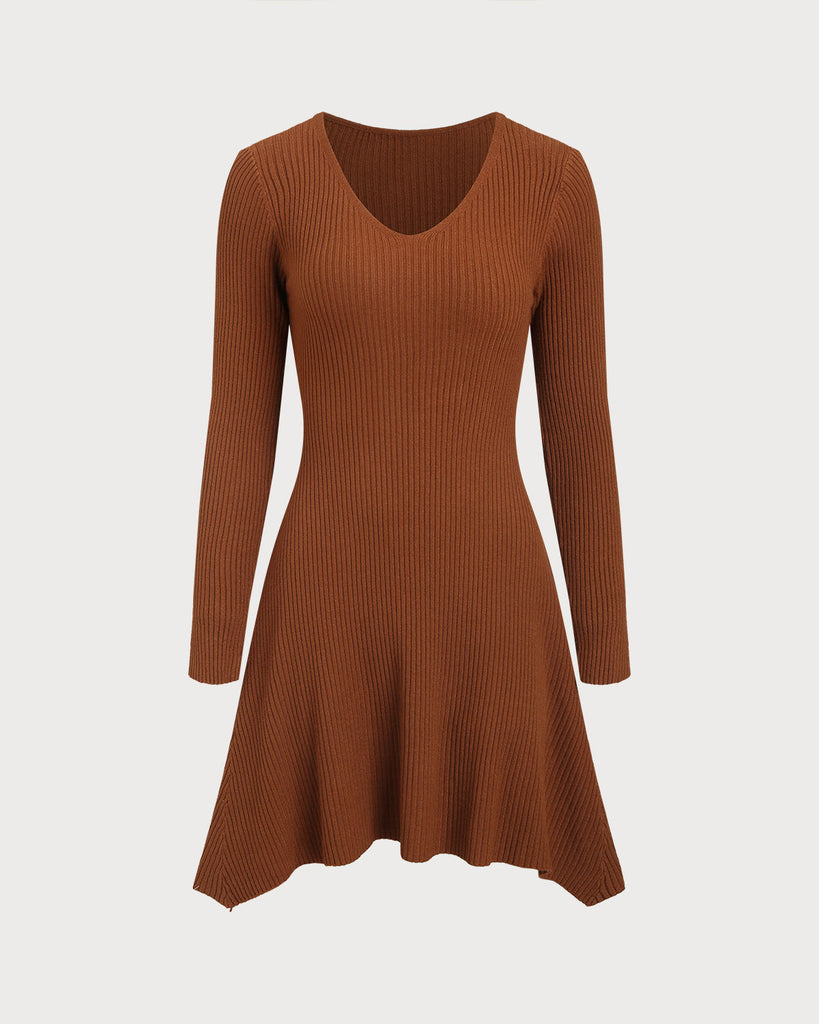 Women Knitted Polyester Sweater Dresses Caramel Dresses - RIHOAS