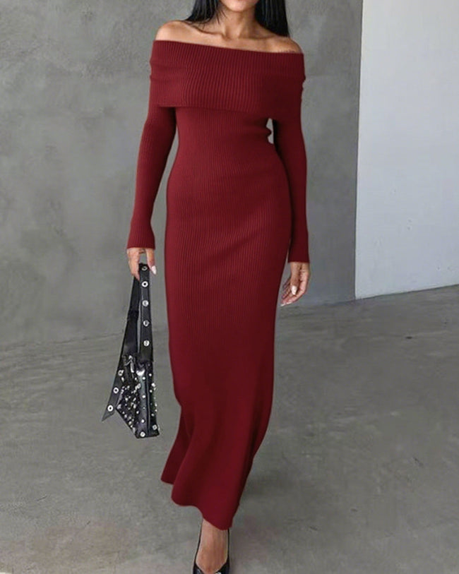 Women Knitted Polyester Sweater Dresses Dresses - RIHOAS