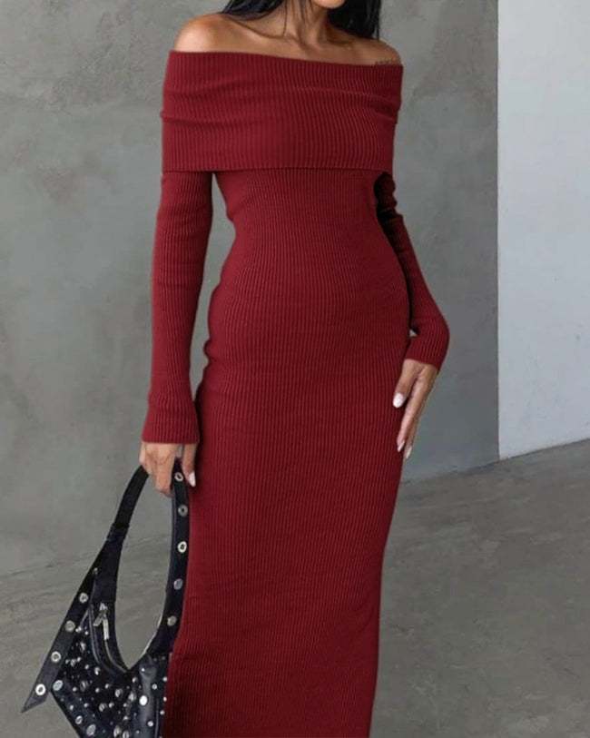 Women Knitted Polyester Sweater Dresses Dresses - RIHOAS