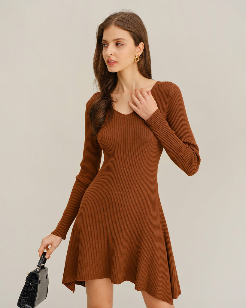 Women Knitted Polyester Sweater Dresses Dresses - RIHOAS