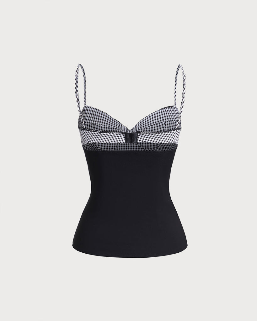 Black Sweetheart Neck Plaid Cami Top