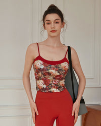 Women Knitted Polyester Yoga Camis Red Yoga Tops - RIHOAS