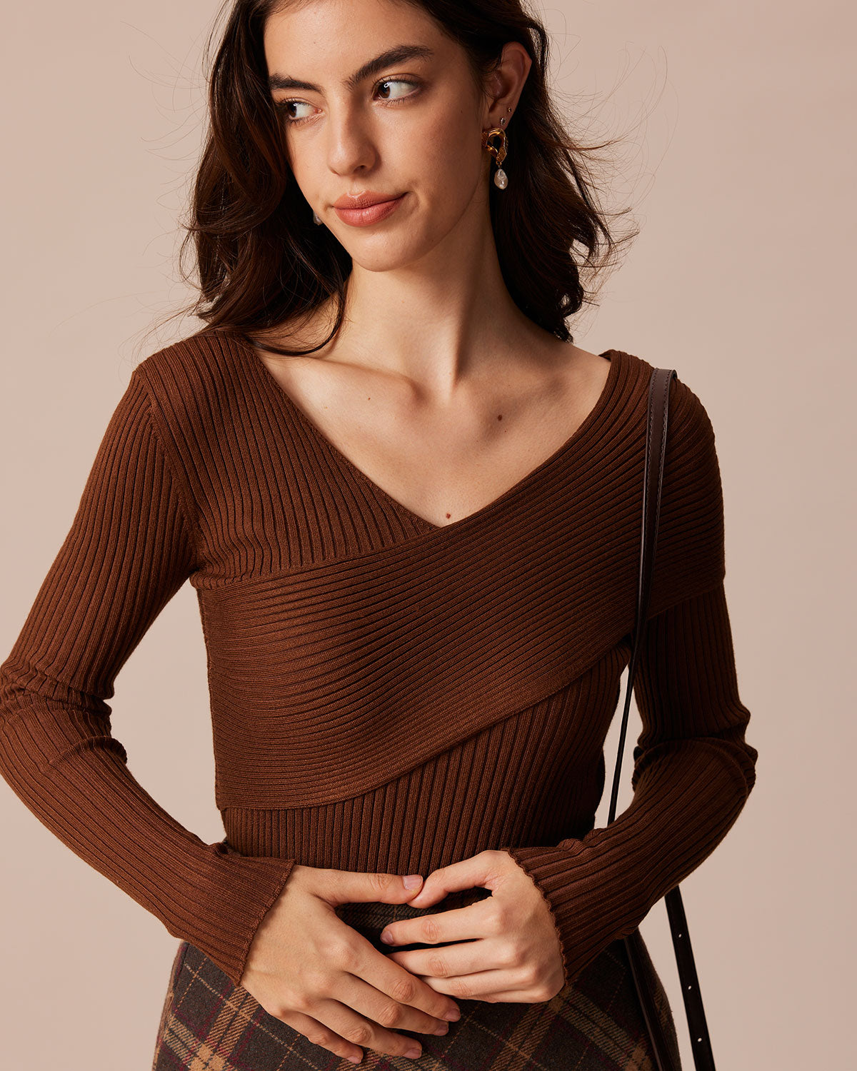 Women Knitted TENCEl Lyocell Sweaters Coffee Tops - RIHOAS