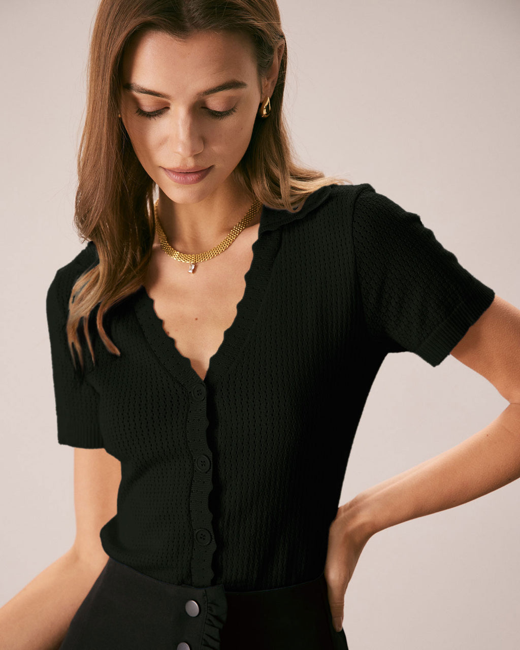 Women Knitted Viscose blended Tees Black Tops - RIHOAS
