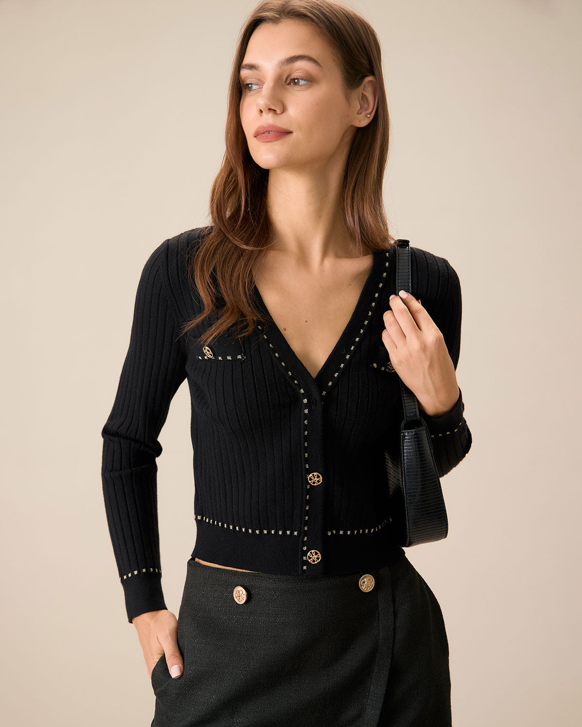 Women's Black Contrasting Single-Breasted Cardigan Reviews