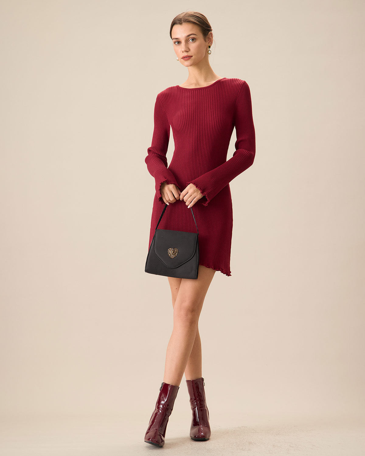 Women's Red Bell Sleeve Bodycon Sweater Dress & Reviews - Wine Red - Dresses